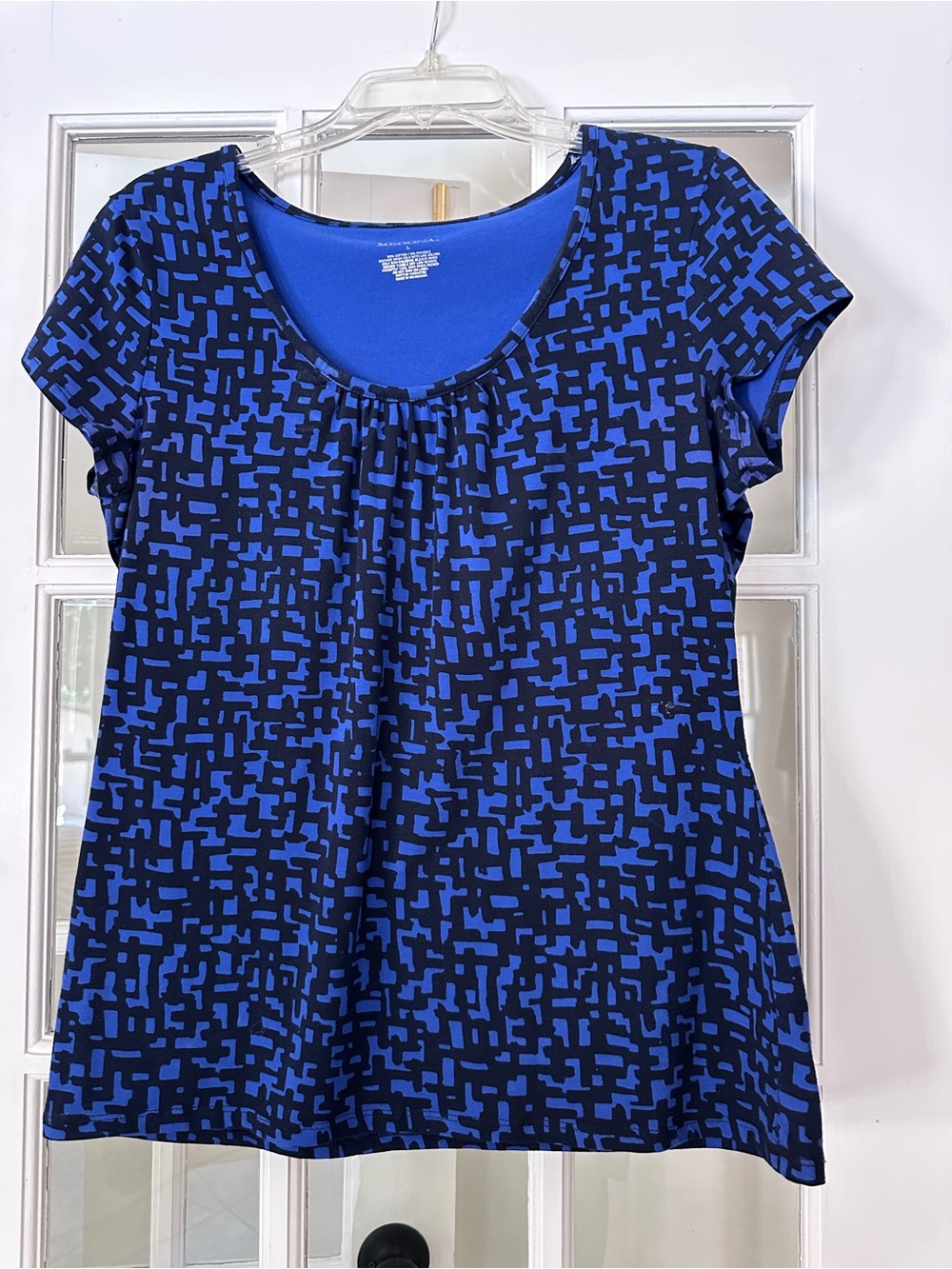 Merona Blue & Black Geometric Short Sleeve Scoop Neck Tee